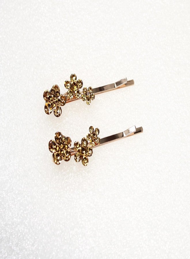 Faship A Pair Of Chocolate Brown Rhinestone Crystal Floral Hair Clip Pins 2 Pcs - Image 4